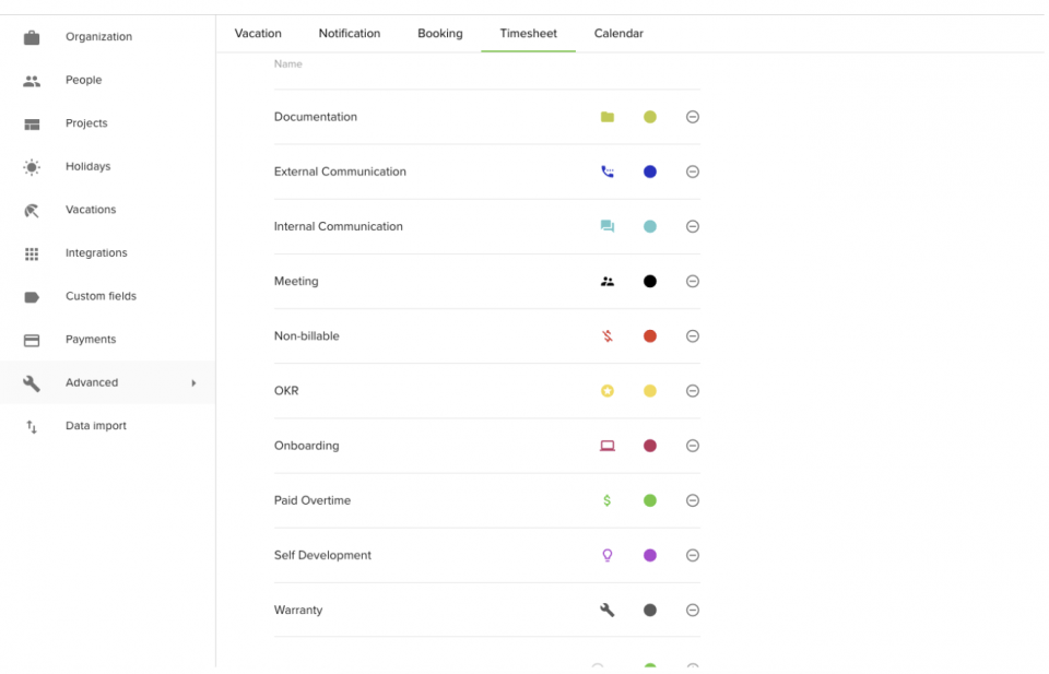 Timesheet tags to be used in a project