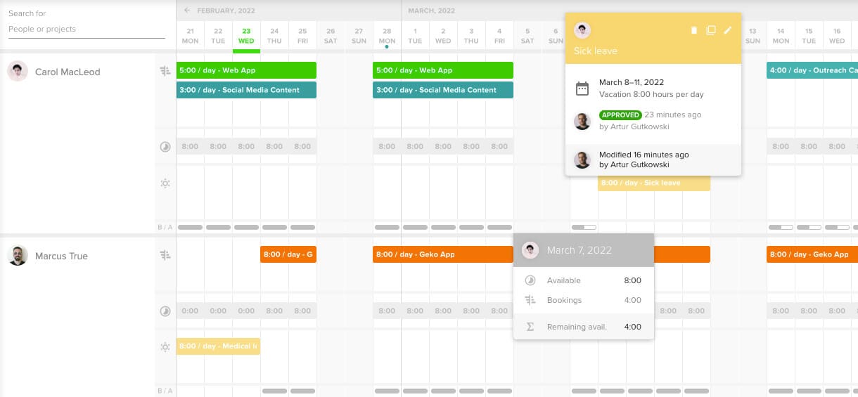 Resource management tool in use by project manager
