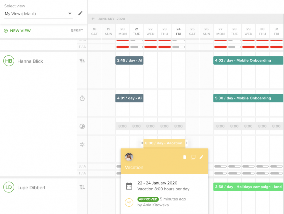 Employee time off tracking with leave request feature